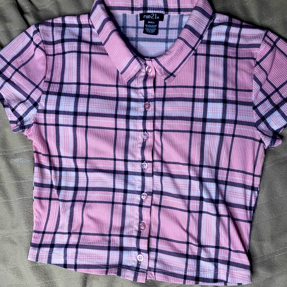 Rue 21 Plaid Button-down Crop top